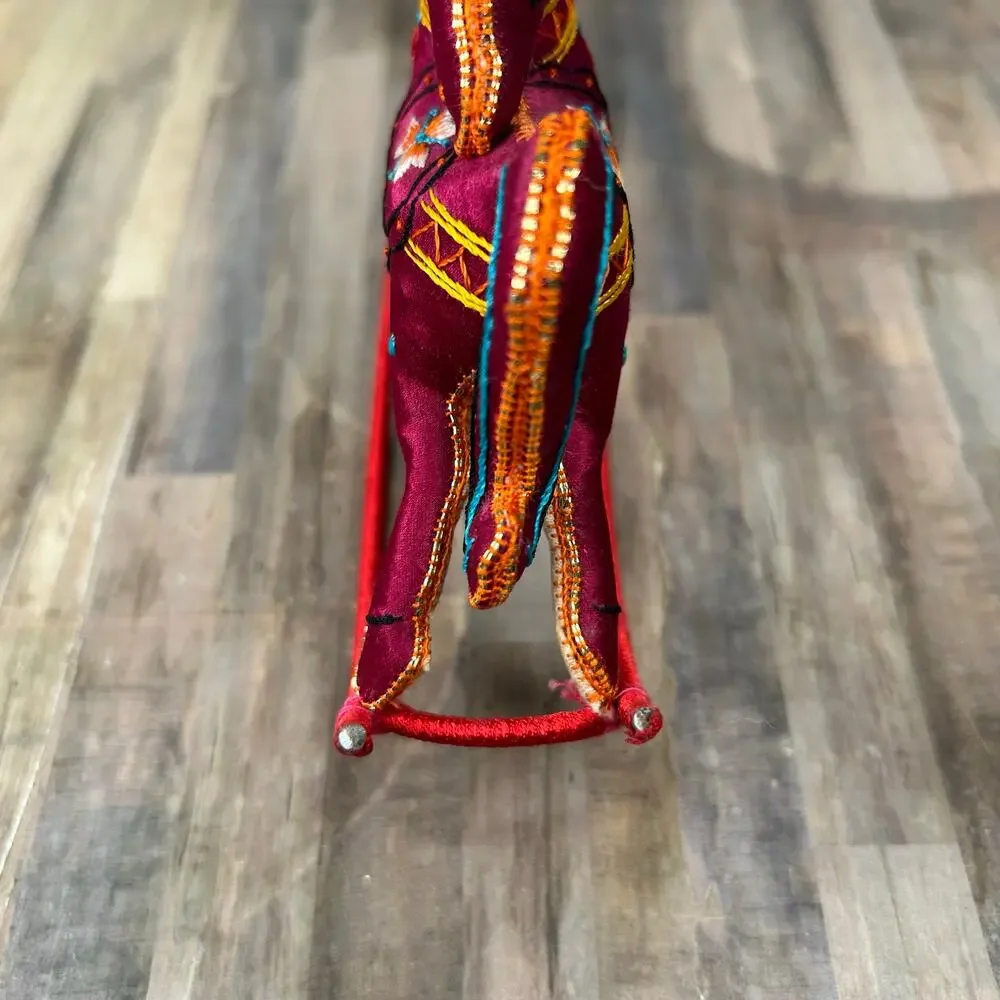 Vintage Red Chinese Silk Embroidered Rocking Horse Hanging Ornament New Year